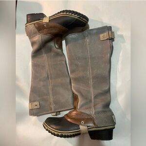 Sorel Riding Tall Equestrian Waterproof Sorel Boots Size 9.5, Gray/ Blue/Brown